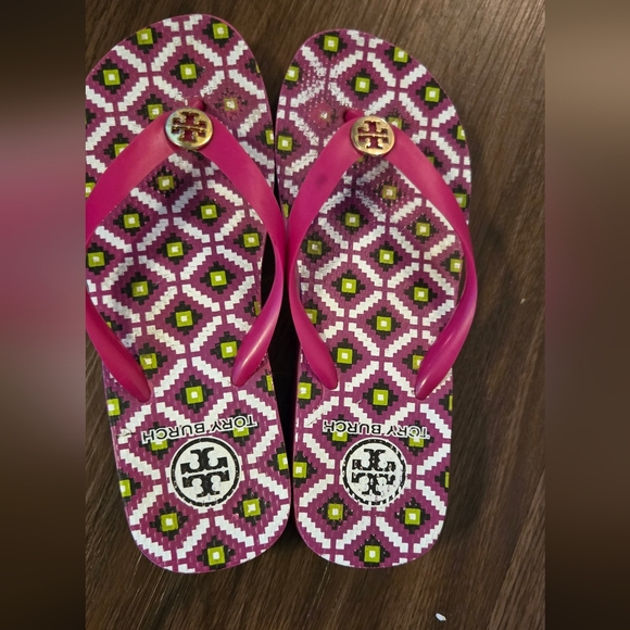 Tory Burch Pink and Green Flip Flops - Picture 8 of 8